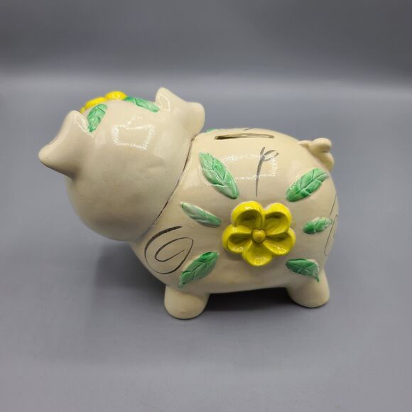 Fred Roberts San Francisco Taiwan Vintage Pig Piggy Bank Cream Yellow - Picture 3 of 11